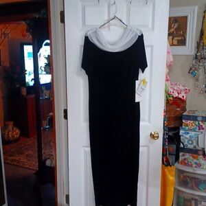 Black Velvet White Chiffon Gown